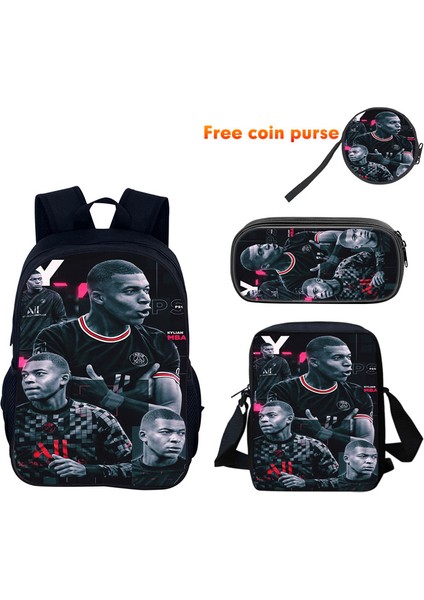 Mbappe Periferik Çocuk Sırt Çantası Ilkokul ve Ortaokul Öğrencileri El Çantası Kalem Çantası Üç Parça Set (Yurt Dışından)