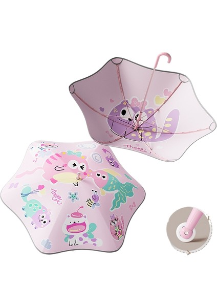 Rulo Çift Güvenlik Yuvarlatılmış Köşe Düz Çubuk Uzun Saplı Şemsiye Vinil Şemsiye Güneşlik Yağmur Şemsiyesi Anaokulu Çocuk Şemsiyesi (Yurt Dışından)