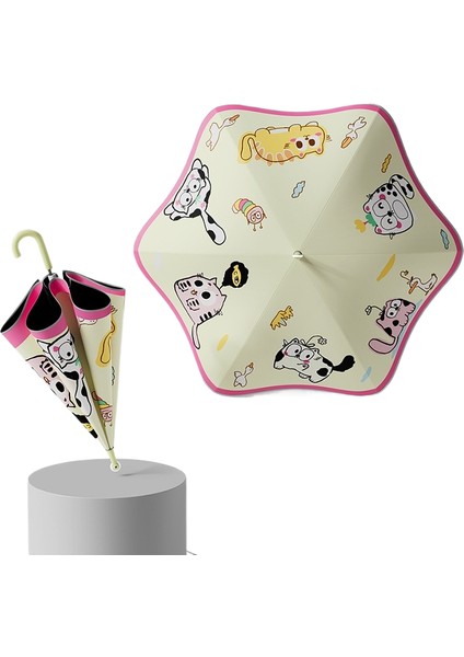 Rulo Çift Güvenlik Yuvarlatılmış Köşe Düz Çubuk Uzun Saplı Şemsiye Vinil Şemsiye Güneşlik Yağmur Şemsiyesi Anaokulu Çocuk Şemsiyesi (Yurt Dışından)