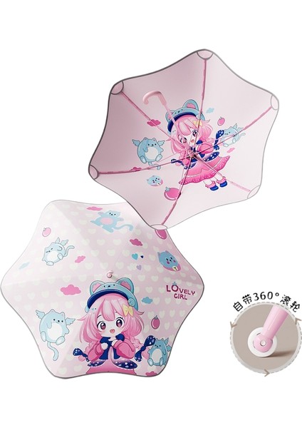 Rulo Çift Güvenlik Yuvarlatılmış Köşe Düz Çubuk Uzun Saplı Şemsiye Vinil Şemsiye Güneşlik Yağmur Şemsiyesi Anaokulu Çocuk Şemsiyesi (Yurt Dışından)