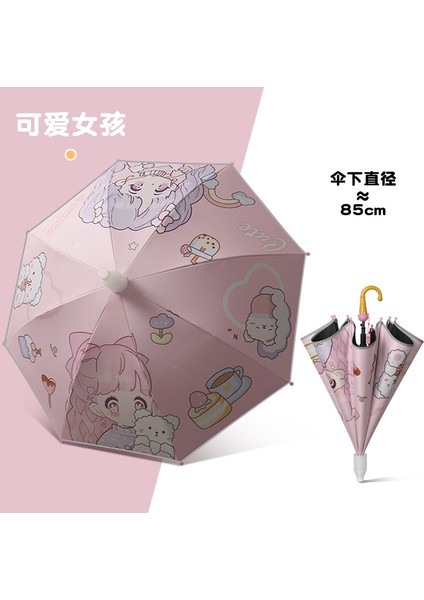 Çocuk Şemsiyesi Erkek Kız Okul Özel Güneşli Yağmur Çift Kullanımlı Güneş Kremi Uv Uzun Saplı Şemsiye (Yurt Dışından)