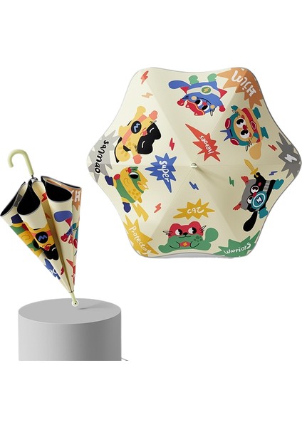 Rulo Çift Güvenlik Yuvarlatılmış Köşe Düz Çubuk Uzun Saplı Şemsiye Vinil Şemsiye Güneşlik Yağmur Şemsiyesi Anaokulu Çocuk Şemsiyesi (Yurt Dışından)