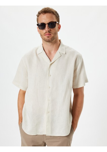 Yeni Sezon Keten Gömlek Basic Devrik Yaka Regular Fit