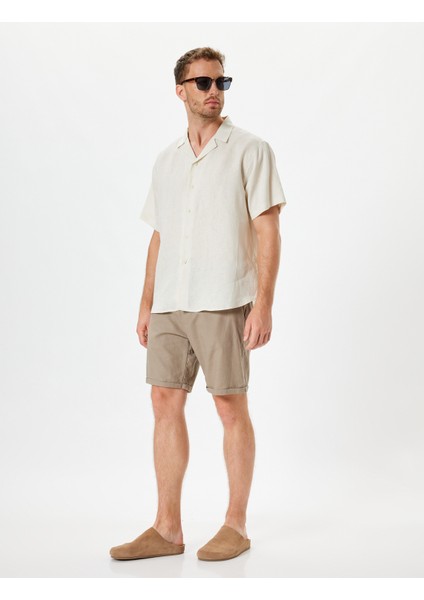 Yeni Sezon Keten Gömlek Basic Devrik Yaka Regular Fit