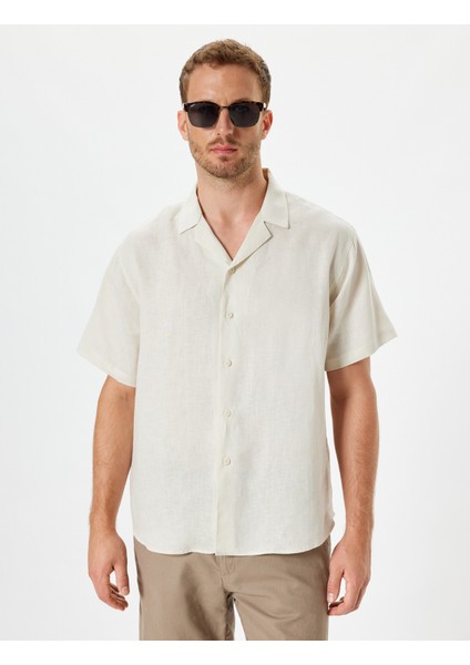 Yeni Sezon Keten Gömlek Basic Devrik Yaka Regular Fit