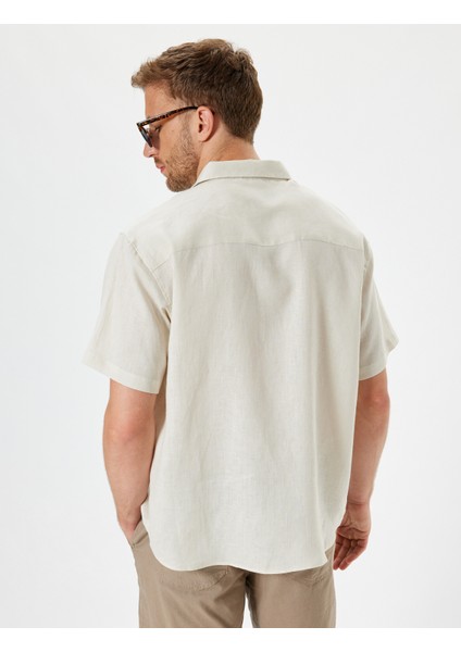 Yeni Sezon Keten Gömlek Basic Devrik Yaka Regular Fit