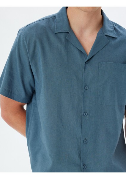 Yeni Sezon Keten Karışımlı Gömlek Kısa Kollu Basic Cep Detaylı Regular Fit