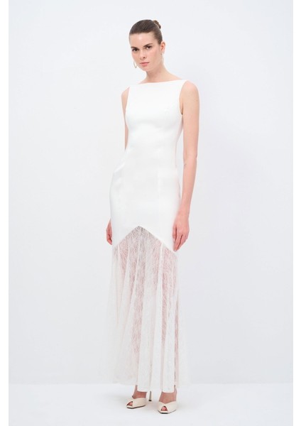 Dantel Detaylı Uzun Elbise Kemik 12445476000