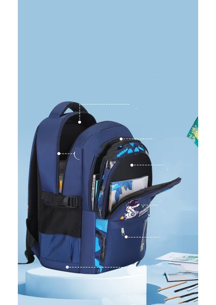 Mavi Okul Çantası, Astronot Çocuk Okul Çantası Omuz Çantası + Kalem Kutusu + 500ML Mavi Termal Kupa (Yurt Dışından) fırsatları