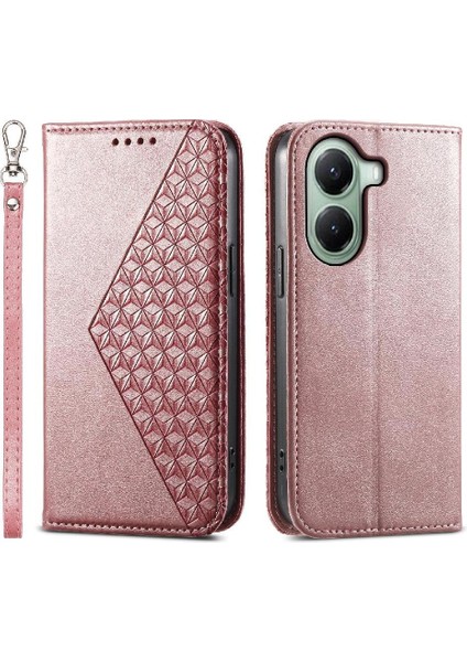 Xiaomi Poco X7 Pro Için Flip Case El Kayışı Cüzdan Eşkenar Dörtgen Şekli Standı Kullanımı (Yurt Dışından)