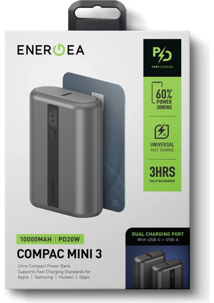 Compac Mini 3 10.000 Mah 20W Type-C ve 18W USB Çıkışlı Pd Hızlı Şarj Powerbank fırsatları