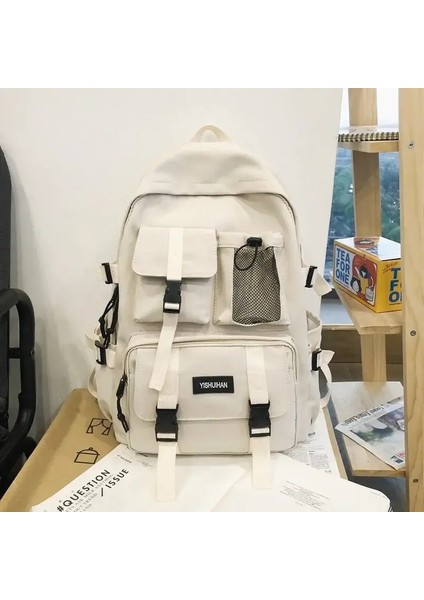 Çok Işlevli Genç Dizüstü Bilgisayar Sırt Çantası Kadın Serin Tuval Okul Çantası Yüksek Kaliteli Öğrenci Sırt Çantaları Erkek Kız Moda Okul Çantası Renk: Bej Yok Kolye (Yurt Dışından)