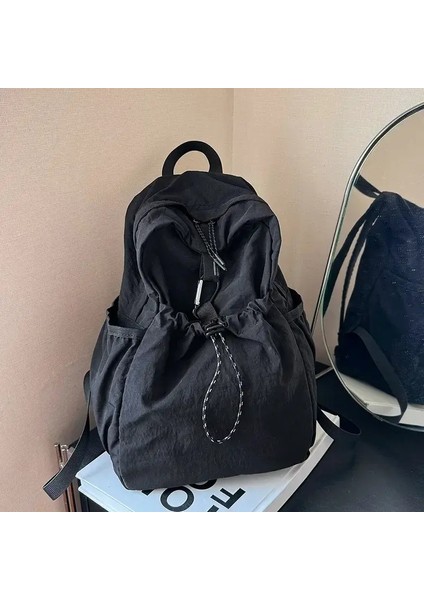 2025 Yeni Sırt Çantası Kumaş Çantası Ortaokul Öğrenci Öğrenci Schoolbag Kadın Günlük Moda Pleat Yüksek Dereceli Sırt Çantası Kadınlar Mochilascolor: Mavi (Yurt Dışından)