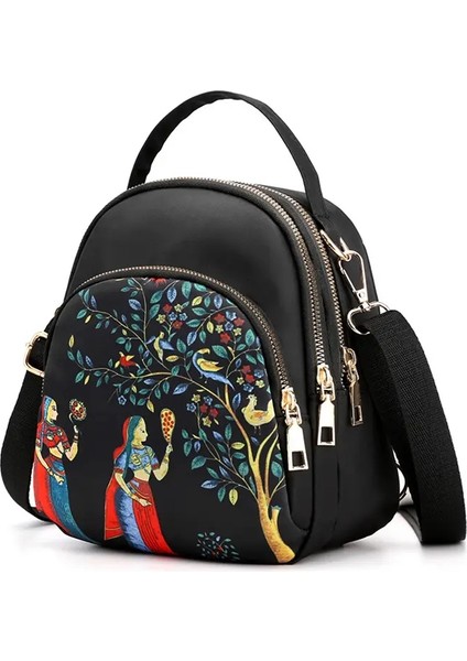 Yogodlns Moda Yeni Naylon Sırt Çantası Kadınlar Için Çok Işlevli Omuz Crossbody Çanta Baskı Su Geçirmez Sırt Çantası Seyahat Bayan Paketi Renk: Ağaç/beden: 18X11X21CM (Yurt Dışından)