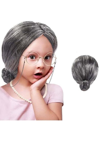 NessiWorld Gri Renk Yaşlı Peruğu Takma Saç Anneanne Babaanne Yetişkin Çocuk Uyumlu fiyatları