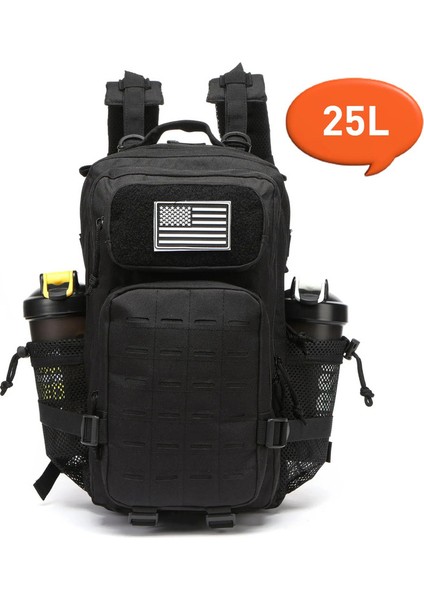 25L/50L Taktik Sırt Çantası Çantası Avcılık Molle Sırt Çantası Spor Salonu Edc Açık Yürüyüş Sırt Çantası Cadı 2 Şişe Tutucular Renk: (25L) Siyah (Yurt Dışından)