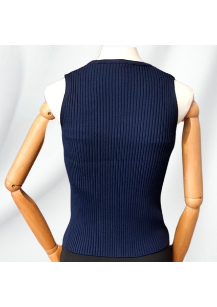 6921 Halter Yaka Boncuk Işlemeli Lacivert Bluz - 38/40 indirimleri