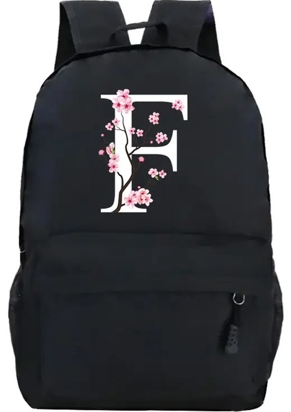 Gençlik Okulu Sırt Çantaları Sakura Çiçek A-Z Alfabe Büyük Kapasiteli Tuval Harajuku Moda Fermuar Estetik Omuzlar Siyah Çanta Renk: Bk6 (Yurt Dışından)