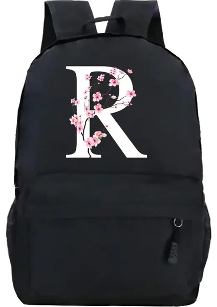 Gençlik Okulu Sırt Çantaları Sakura Çiçek A-Z Alfabe Büyük Kapasiteli Tuval Harajuku Moda Fermuar Estetik Omuzlar Siyah Bagscolor: BK18 (Yurt Dışından)