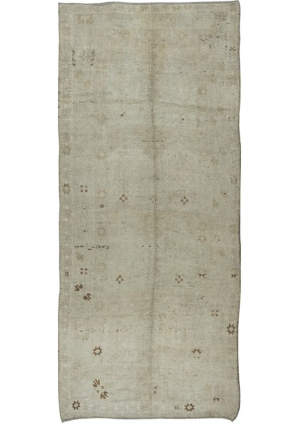 164x366 cm Bej Tonlarda Eski Yünlü Halı, El Dokuması Uşak Halısı