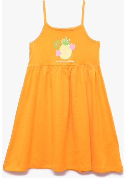 Pamuklu Ananas Baskılı Askılı Elbise