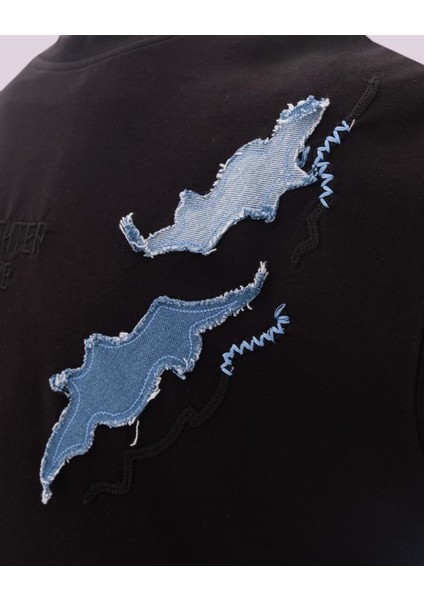 Erkek Kısa Kol Denim Detail Oversize Siyah modelleri