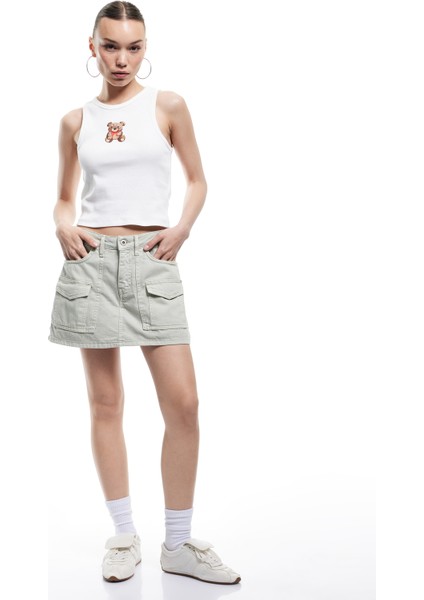 Kargo Cep Detaylı Düğmeli Pamuklu Mini Şort Etek