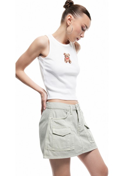 Kargo Cep Detaylı Düğmeli Pamuklu Mini Şort Etek modelleri