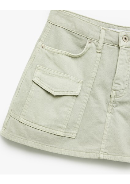 Kargo Cep Detaylı Düğmeli Pamuklu Mini Şort Etek