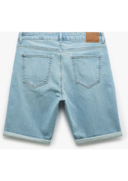 Pamuklu Katlamalı Paça Bermuda Slim Fit Denim Şort