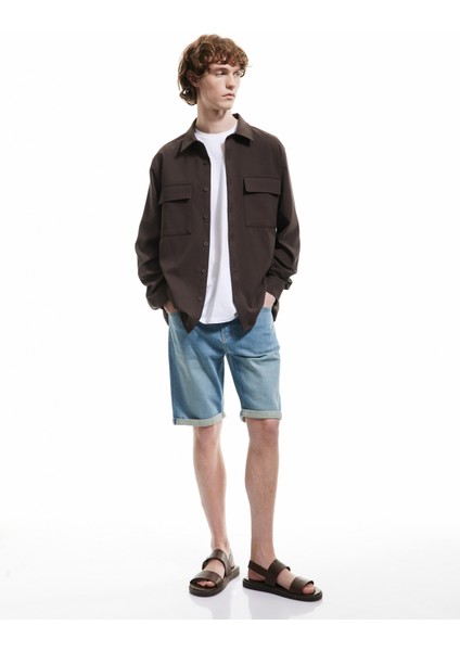 Katlamalı Paça Bermuda Slim Fit Denim Şort