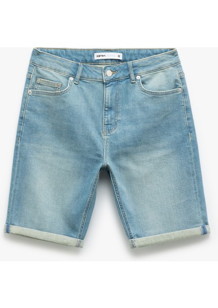 Katlamalı Paça Bermuda Slim Fit Denim Şort