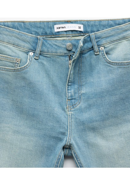Katlamalı Paça Bermuda Slim Fit Denim Şort
