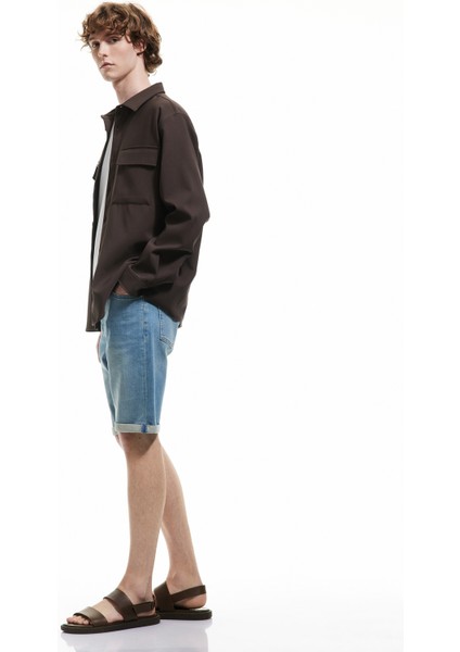 Katlamalı Paça Bermuda Slim Fit Denim Şort