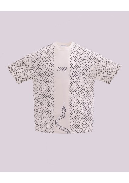 Erkek Kısa Kol Snake&ethnic Oversize Ekru Tişört