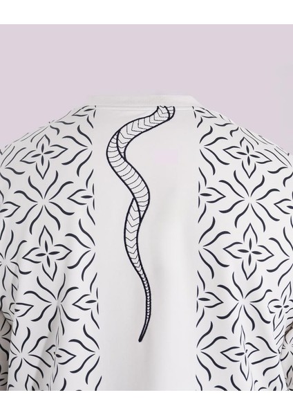 Erkek Kısa Kol Snake&ethnic Oversize Ekru Tişört