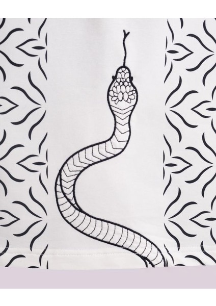 Erkek Kısa Kol Snake&ethnic Oversize Ekru Tişört