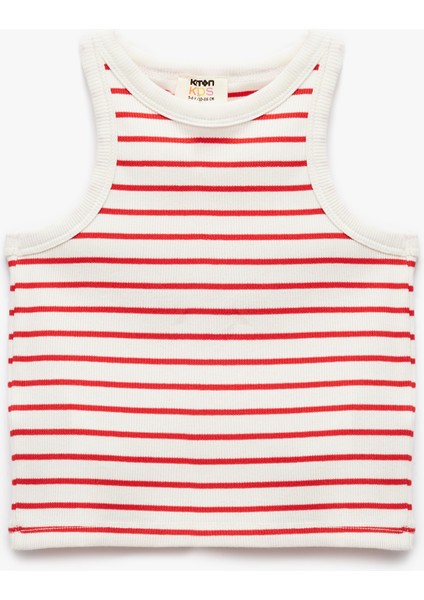 Pamuklu Bisiklet Yaka Kaşkorse Çizgili Crop Atlet