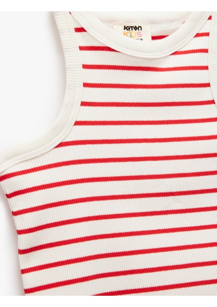 Pamuklu Bisiklet Yaka Kaşkorse Çizgili Crop Atlet modelleri