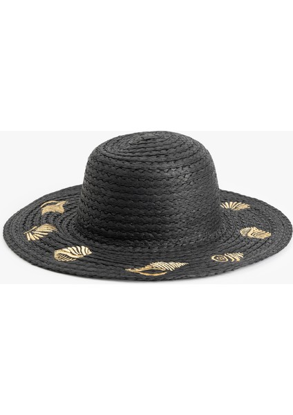 Deniz Kabuğu Desenli Hasır Şapka