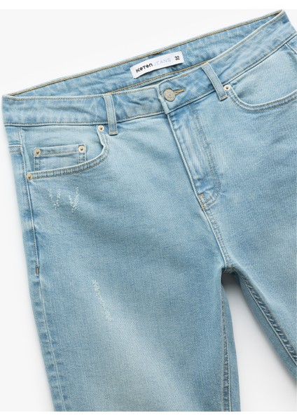 Pamuklu Katlamalı Paça Bermuda Slim Fit Denim Şort