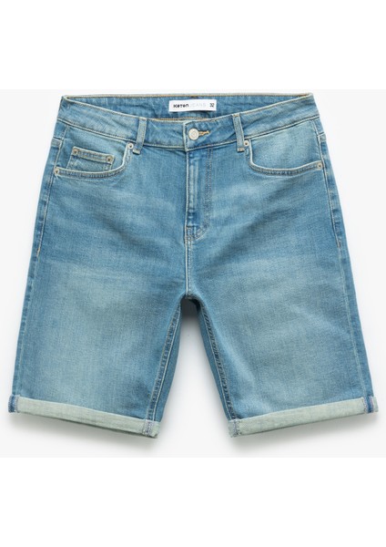 Katlamalı Paça Bermuda Slim Fit Denim Şort fırsatları