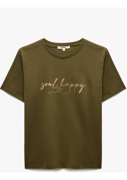 Pamuklu Kısa Kollu Bisiklet Yaka Baskılı Kadın Tişört modelleri