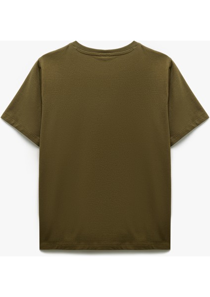 Pamuklu Kısa Kollu Bisiklet Yaka Baskılı Kadın Tişört fırsatları