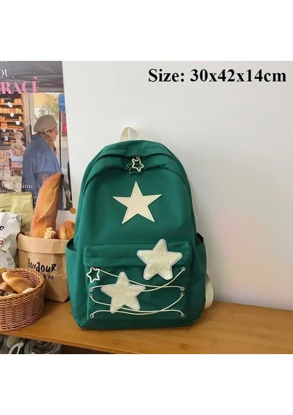 Y2K Koreli Kawaii Kitap Çantası Sevimli Yıldızlı Kız Backpack Öğrenci Çantaları Okul Çantaları Seyahat Kızlar Kadınlar Için Genç Sırt Çantaları: Beige-A (Yurt Dışından)