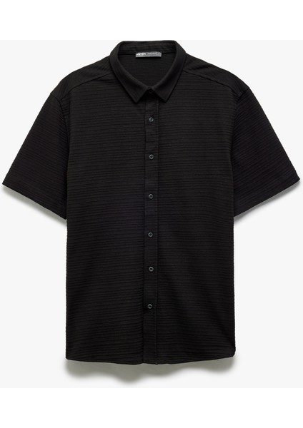 Yeni Sezon Düğmeli Yaka Dokulu Regular Fit Klasik Kısa Kollu Gömlek modelleri