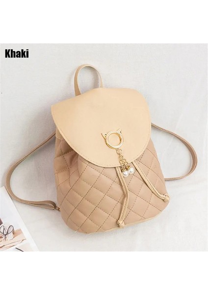 Moda Kadın Mini Sırt Çantası Pu Deri Sevimli Çocuklar Küçük Çekme Sırt Çantaları Rahat Öğrenci Kitap Çantaları Renk: Haki (Yurt Dışından)
