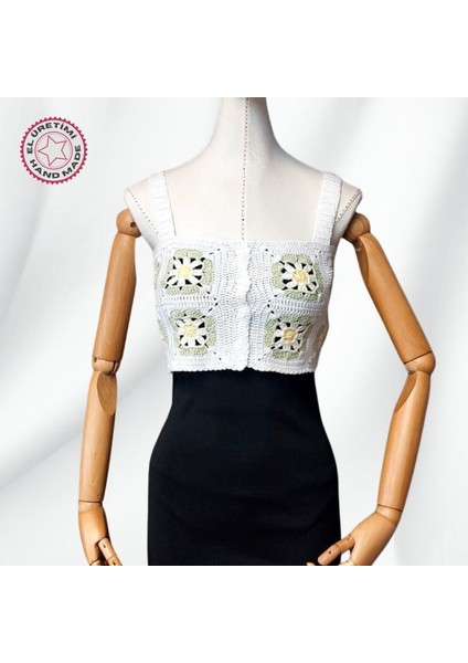 8363 El Örgüsü Yazlık Beyaz Kadın Büstiyer / Crop Bluz - 36/38/40 - Yeşil