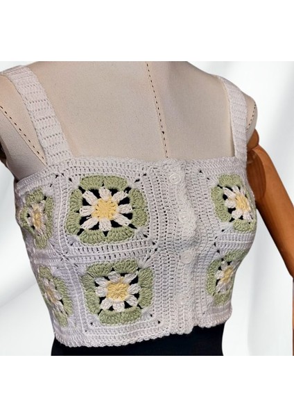 8363 El Örgüsü Yazlık Beyaz Kadın Büstiyer / Crop Bluz - 36/38/40 - Yeşil fiyatları