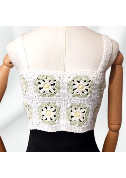 8363 El Örgüsü Yazlık Beyaz Kadın Büstiyer / Crop Bluz - 36/38/40 - Yeşil modelleri